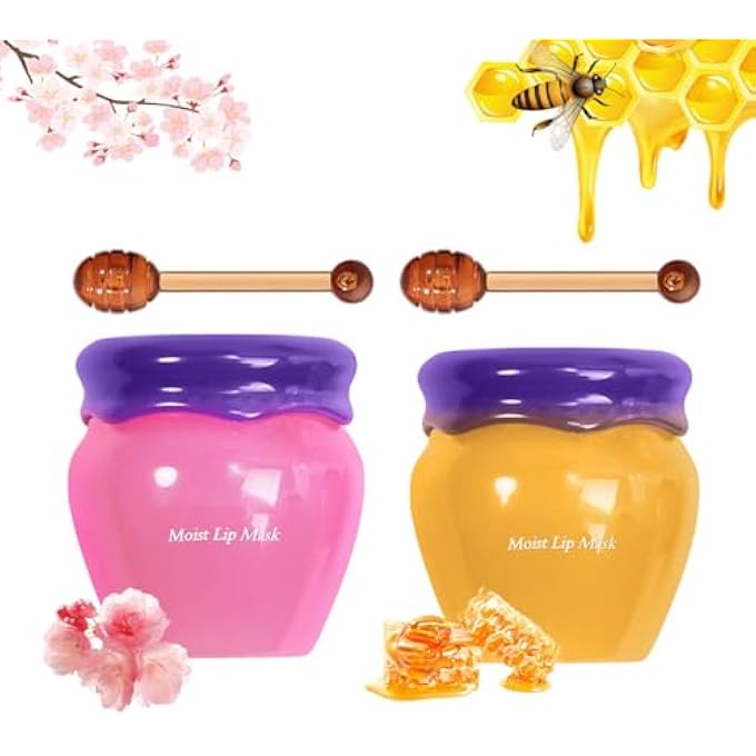 Tiejdhr 2PCS LIP MASK OVERNIGHT, FADE LIP LINES BEE LIP BALM, HONEY & SAKURA DAY AND NIGHT REPAIR LIP SLEEPING MASKS, NATURAL LIP ENHANCER CARE SERUM HYDRATING & PREVENTION DRY LIP - Image 1